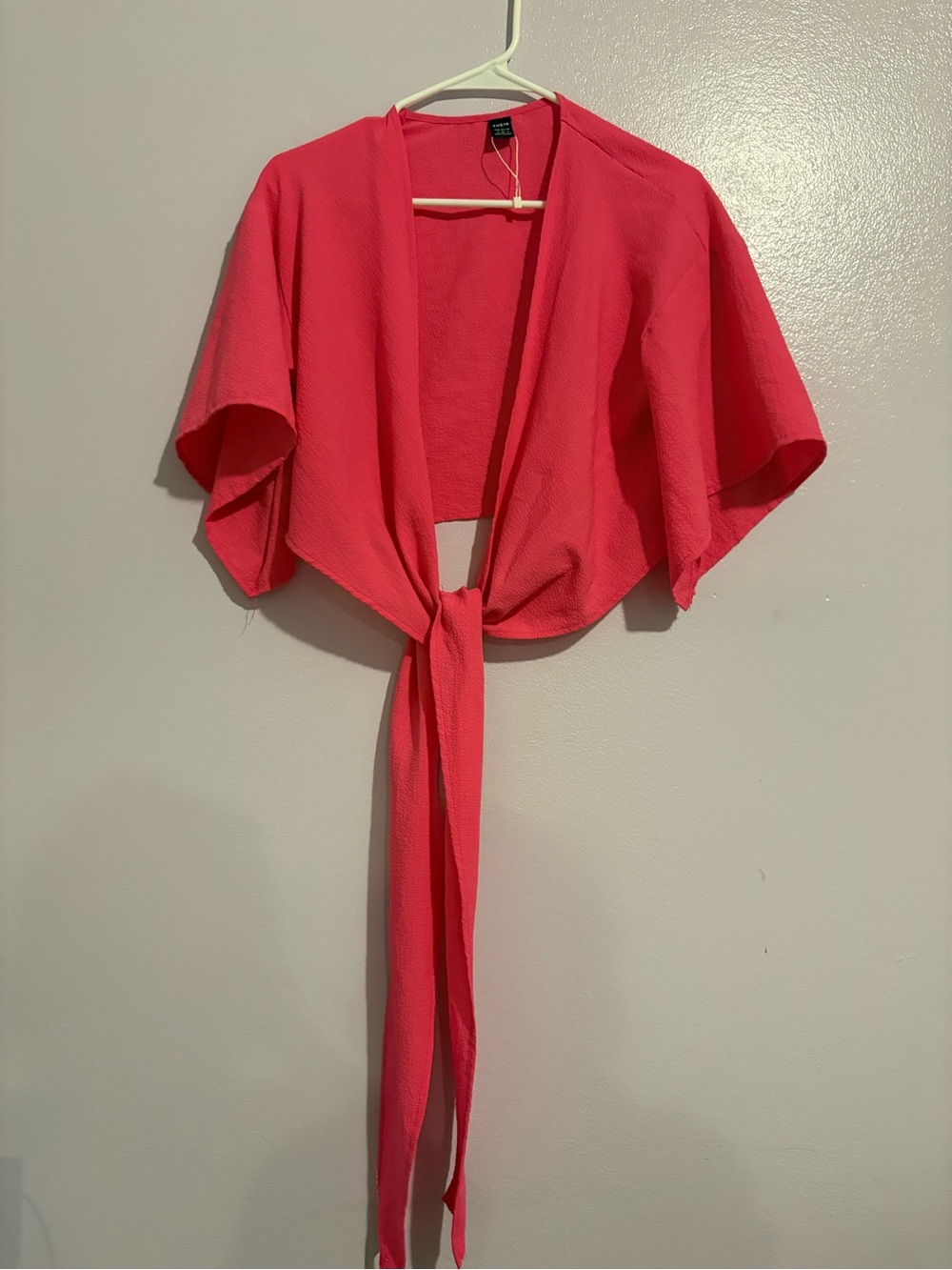 SHEIN Coral Tie-Front Crop Top
